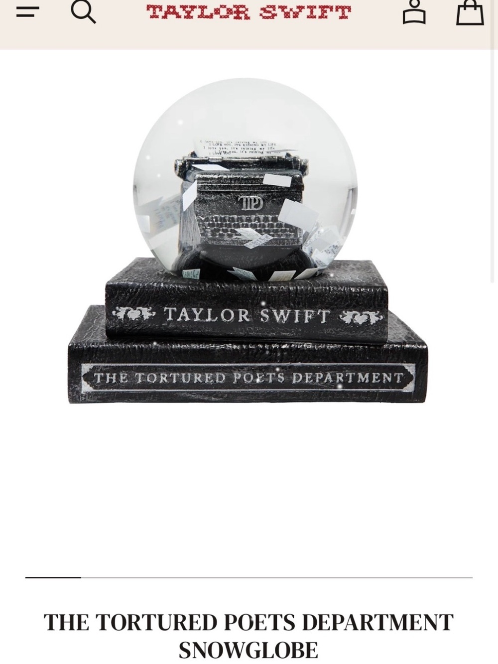 Taylor Swift Black The Tortured Poets Department Snowglobe new with box
